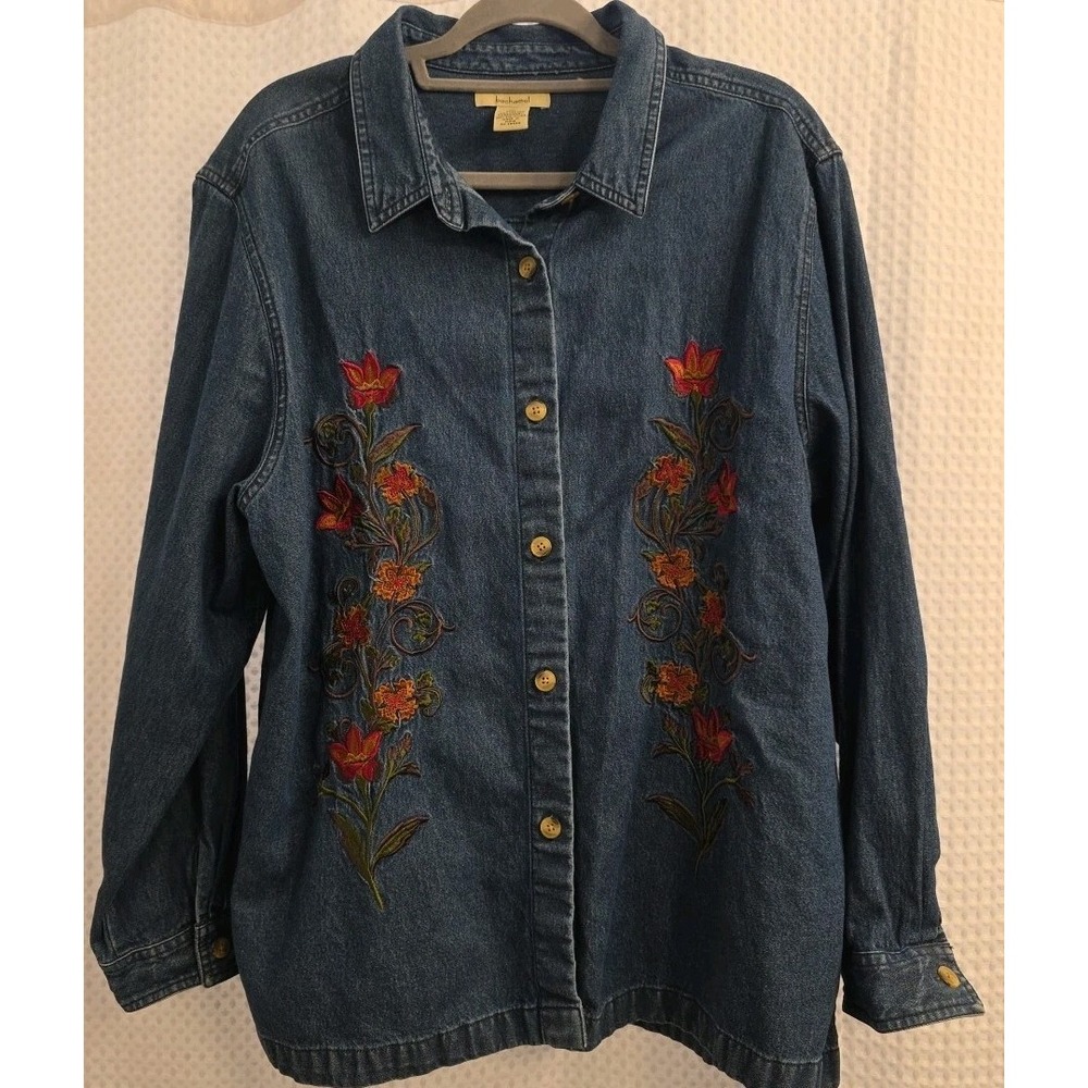 Bechamel Women Denim Top Cotton  Button Shirt‎ Embroidered Size XL EXCELLENT
